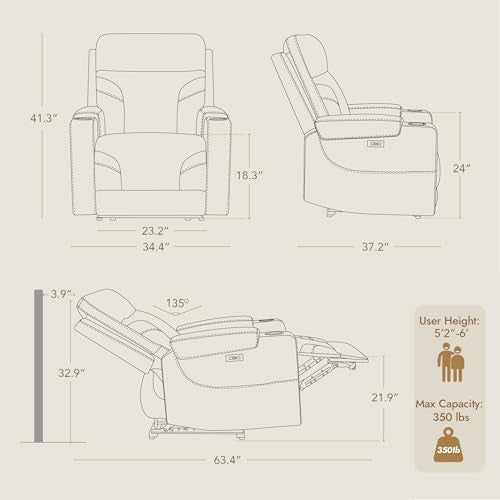 Watson & Whitely Genuine Leather Power Recliner Chair, Wall Hugger Electric Reclining Chair with Cup Holders & Charging Ports for Living Room, Navy Blue