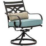 Hanover Montclair 5-Piece Outdoor Dining Set with Stamped Steel Square Dining Table and 4 Swivel Rocker Chairs with Cushions, Weather-Resistant Patio Dining Set for 4, Patio, Backyard, Deck Hanover