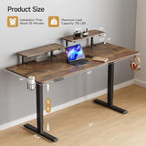ONBRILL Standing Desk with 2 Adjustable Monitor Shelves, 63 x 24 Inches Electric Stand Up Desk with Memory Controller and Adjustable Height from 28-46 inches for Computer Workstations, Rustic Brown ONBRILL