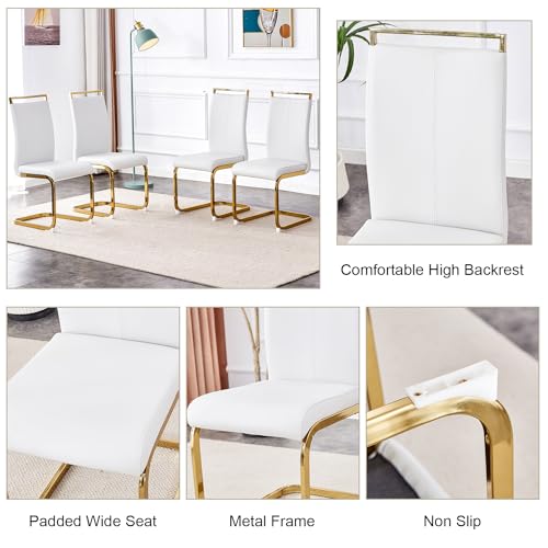 MEMUY 79" Black Modern Dining Table Set for 10,MDF Board Wood Table Top with Golden Metal Legs,Glossy Black Kitchen Room Table Set for 10-12 Person,Dining Room Table with 10 White Golden Chairs MEMUY
