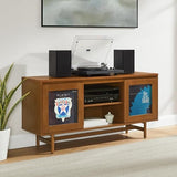 Crosley Furniture Dempsey Record Player Cabinet Vinyl Storage and Display Mid-Century Modern Turntable Stand, Walnut Crosley Furniture