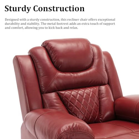 Olodumare Leather Recliner Chair with Adjustable Backrest, Modern Home Theater Seating with LED Light Strip for Living Room, Bedroom, Home Theater, RV(Wine Red) Olodumare