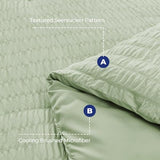 HYMOKEGE Light Green Queen Comforter Set Seersucker 7 Pieces, All Season Luxury Bed in a Bag for Bedroom, Bedding Set with Comforters, Sheets, Pillowcases & Shams HYMOKEGE