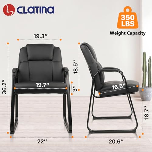 CLATINA Leather Guest Chair with Padded Arm Rest for Reception Meeting Conference and Waiting Room Side Office Home Black with Sled Base 8 Pack CLATINA
