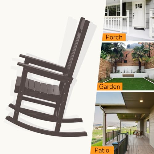 ONBRILL Outdoor Rocking Chair, All Weather Resistant HDPS Poly Rocker Chairs, Front Porch Rocker with 350 lbs Weight Capacity for Outdoor and Indoor-Brown ONBRILL