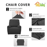Easy-Going 4 Pieces Microfiber Stretch Recliner Slipcover – Spandex Soft Fitted Sofa Couch Cover, Washable Furniture Protector with Elastic Bottom for Kids, Pet(Recliner, Dark Gray)