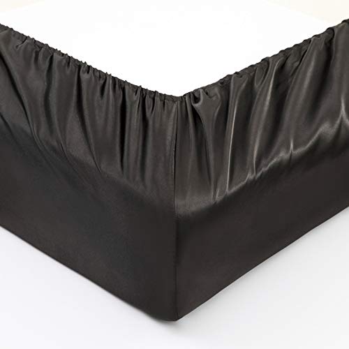 P Pothuiny Satin Fitted Sheet Twin XL Size, 1 Single Fitted Sheet Only, Extra Soft Deep Pocket Bottom Bed Sheets Mattress Cover Fits 12" to 16", Wrinkle Free, Fully Elasticized (Black) P Pothuiny
