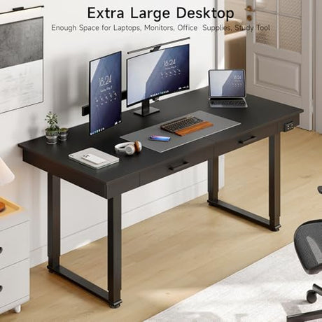 ONBRILL Standing Desk with Drawers, 63x26 Inches Rectangle Electric Stand Up Desk with Dual Motor and Memory Preset, Adjustable Height from 28-46 Inch for Home & Computer Workstation, Black ONBRILL