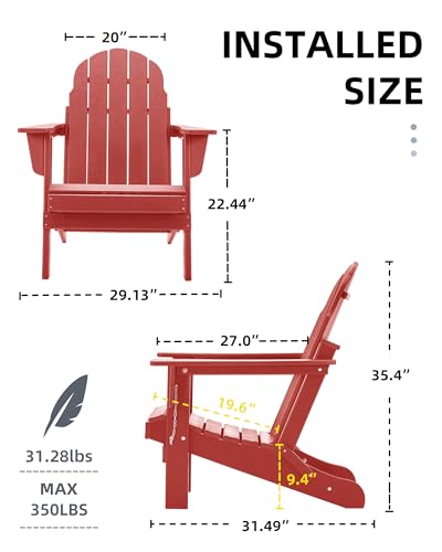 Adirondack Chairs, HDPE All-Weather Adirondack Chair Folding, Fire Pit Chairs (1, Red)