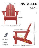 Adirondack Chairs, HDPE All-Weather Adirondack Chair Folding, Fire Pit Chairs (1, Red) Restcozi