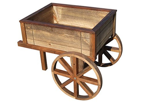 SamsGazebos English Cottage Garden Wood Flower Cart Planter, Brown SamsGazebos