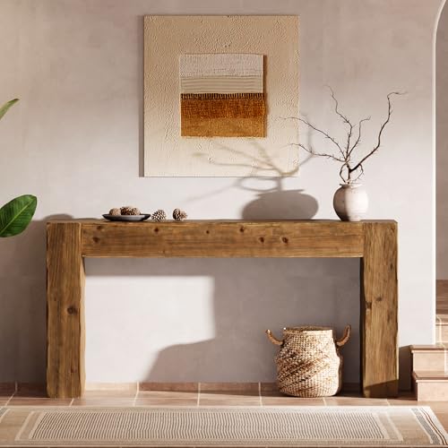 TRIBEWOOD Solid Wood Console Table, 63-Inch Farmhouse Sofa Table Behind Couch for Entryway, Living Room, Foyer, Easy Assembly (Rustic Brown) TRIBEWOOD