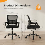 Sweetcrispy Home Office Managerial Executive Chair, Ergonomic Mesh Adjustable Swivel Mid-Back Computer Desk Chair with Comfortable Lumbar Support, Comfy Arms for Bedroom,Study Sweetcrispy