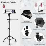 Tossbiss Laptop Tripod on Wheels with 2 Shelves, Portable Projector Floor Stand Adjustable Height 25.9 to 51.8 Inch with Phone Holder Tossbiss