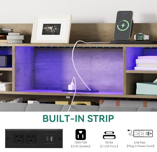 YITAHOME Full Floating Bed Frame & Charging Station, Upholstered Platform Bed with Headboard Storage, No Box Spring Needed,Gray YITAHOME