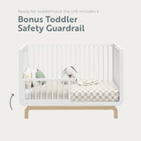 Storkcraft Santorini Deluxe 5-in-1 Convertible Crib with Bonus Toddler Guardrail (White with Driftwood) – GREENGUARD Gold Certified, Toddler Guardrail Included in Box, Fits Standard Crib Mattress Storkcraft