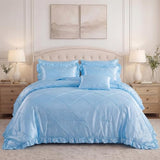 Silk Like Comforter Set Queen Satin Bedding Set Silky Bed in a Bag 8 Pcs with 1 Cushion Cover Pinch Pleat Bed Set Luxury Elegant Silky Ruffle Comforters Bedding_Dreamer