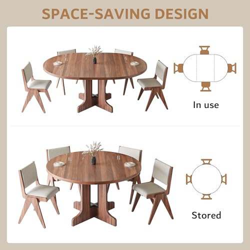 iPormis 59" Round Extendable Dining Table for 4-6, Modern Kitchen Table with Heavy Duty Pedestal Base & Wooden Top, Oval Dining Room Table for Dining Living Room, Easy Assembly, Walnut iPormis