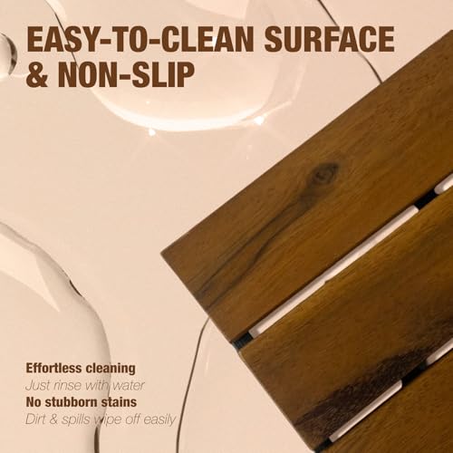 10 pcs Premium Acacia Wood Interlocking Decking Tiles – 12x12x0.9in Weatherproof Patio Flooring Outdoor – Interlocking Deck Tiles for Balcony, Backyar & Poolside, All-Weather Use (Golden Teak Finish) GREEN ALLUVIUM