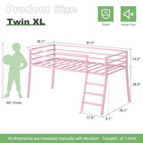 Lutown-Teen 43 inch High Metal Twin XL Loft Bed with Stairs and Guardrail for Juniors, Space Saving Loft Bed for Small Bedroom, Pink Lutown-Teen