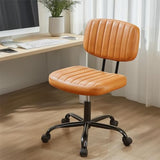 Sweetcrispy Small Office Desk Chair - Armless PU Leather with Comfy Lumbar Support, Height Adjustable Rolling Swivel Task for No Arms, for Adult, Student, Bedroom, Home, Vanity, Brown Sweetcrispy