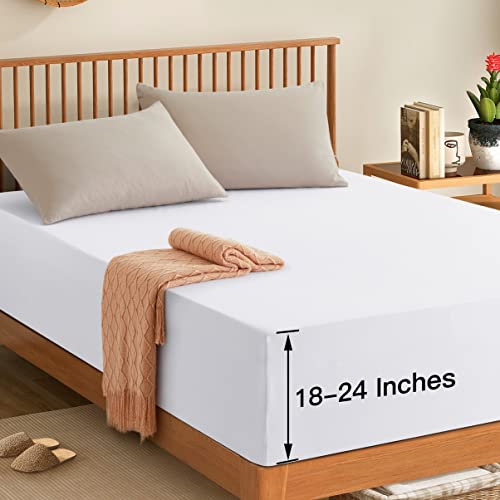 Manyshofu King Extra Deep Pocket Fitted Sheet Only - 1800 Thread Count Hotel Deep Fitted Sheet Up to 24 Inches Mattress, Pure White Bottom Sheet 18-24 Inch Microfiber Deep King Mattress Sheets Manyshofu