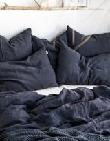 Ghasiram Textiles, Graphite Blue Linen Bedding Set - Duvet Cover & 2 Pillowcases - King Queen Full Double Twin Single - Anthracite Gray Blue Washed Soft Linen (Queen XL 90x98) Generic
