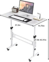 Wintline Adjustable Height Rolling Standing Desk with Lockable Wheels,Compact Laptop Desk for Home Office, Dorm, or Bedroom - 15.75" x31.5” - White Wintline