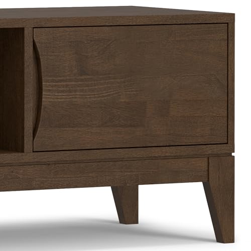 SIMPLIHOME Harper Solid Hardwood Wide Mid Century Modern Media Stand for TVs up to 80 inches for The Living Room and Entertainment Center, 72 inch, Walnut Brown SIMPLIHOME