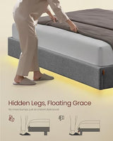VASAGLE Queen Size Floating Bed Frame with LED Lights, Upholstered Queen Bed Frame with Charging Station, Tufted Storage Headboard, Noise-Free, No Box Spring Needed, Light Gray URMB851G01SV1 VASAGLE