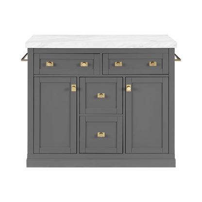 Pemberly Row Modern Wood Kitchen Island with Storage in Gray/White