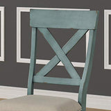 Roundhill Furniture Prato Two-Tone Wood Cross Back Upholstered Dining Chairs, Set of 2, Blue and Tan Roundhill Furniture