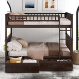 Ball & Cast Full Over Full Bunk Bed with 2 Storage Drawers and Ladder,Wood Bunk Bed Frame w/Guardrails,Space-Saving,Slat Support,No Box Spring Needed,Convertible Beds for Apartment,Bedroom,Espresso Ball & Cast