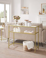 VASAGLE 39.4 Inch Console Sofa Table, Modern Entryway Table, Tempered Glass Table, Metal Frame, 2 Shelves, Adjustable Feet, for Living Room, Hallway, Gold Color ULGT025A01 VASAGLE