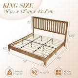 AMERLIFE King Size Wood Bed Frame, Mid-Century Wooden Platform Bed with Grille Headboard, Wood Slat System/No Box Spring Needed/Noise Free, Natural AMERLIFE