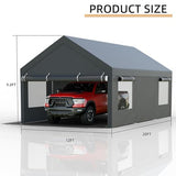 JY QAQA Carport, 12x20 FT Heavy Duty Carport with Roll-Up Window and Sandbags, Portable Garage with Removable Side Walls and Doors, Car Canopy with All-Season Tarp for Cars, Trucks, Boats, Grey JY QAQA PET