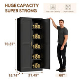 UNICOLY 71" Kitchen Pantry Cabinet, Pantry Storage Cabinet with Doors and 4 Shelves, Metal Storage Cabinets for Kitchens, Living Room, Dinning Room, Assembly Required, Black UNICOLY