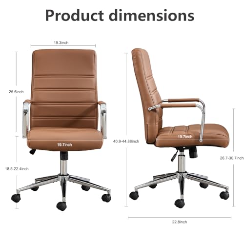 Office Desk Chair Leather, Conference Room Chairs with Wheels, Modern Executive Office Chairs Adjustable Height, Ergonomic Swivel Rolling Ribbed Computer Chair(Brown) Awtuku