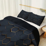 Black 3 Piece Duvet Cover Set, 1 Printed Zipper Closure Duvet Cover with 2 Pillow Shams, Ultra Soft Brushed Microfiber Single with Minimalist Hexagonal Geometric Generic