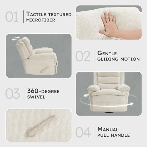 Lexicon Swivel Glider Reclining Chair, Textured Microfiber Manual Recliner, Comfy Nursery Glider Recliner, Swivel Reclining Chair for Living Room/Office/Bedroom/Apartment, Beige