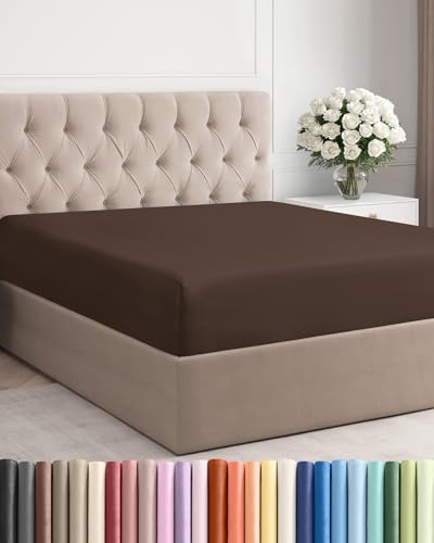 Queen Fitted Bed Sheet - Bottom Single Fitted Sheet Only - Ultra-Soft Hotel Luxury Bedding w/ 8-16 Inch Deep Pockets - Breathable, Cooling & Wrinkle Free - Easy-Care, Fade & Shrink Resistant - Brown CGK Unlimited