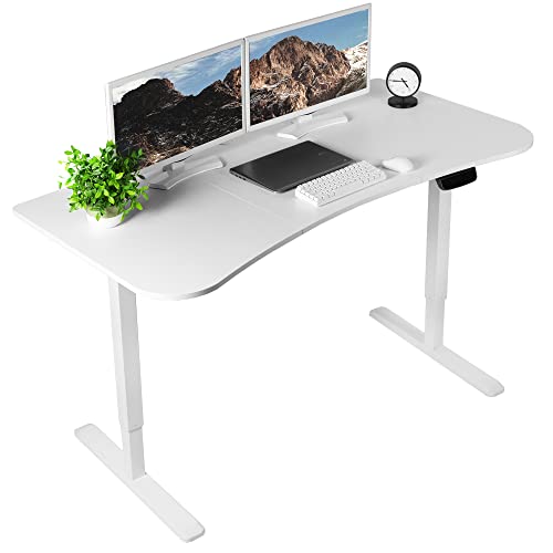 VIVO Electric Height Adjustable 63 x 32 inch Memory Stand Up Desk, White Table Top, White Frame, Touch Screen Preset Controller, 2E Series, DESK-KIT-2E1W - WoodArtSupply