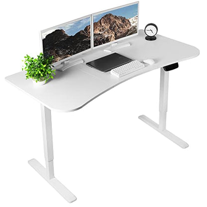 VIVO Electric Height Adjustable 63 x 32 inch Memory Stand Up Desk, White Table Top, White Frame, Touch Screen Preset Controller, 2E Series, DESK-KIT-2E1W - WoodArtSupply