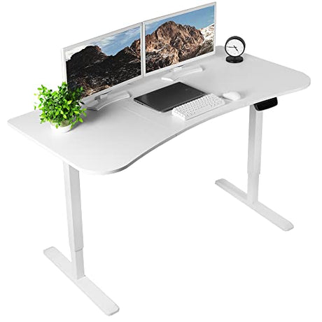 VIVO Electric Height Adjustable 63 x 32 inch Memory Stand Up Desk, White Table Top, White Frame, Touch Screen Preset Controller, 2E Series, DESK-KIT-2E1W VIVO
