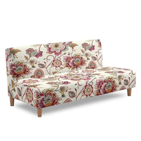 Xorudoydet Bohemian Floral Print Stretch Sofa Slipcover Armless Futon Cover Fitted Furniture Protector Polyester Spandex Washable Armless Sofa Cover Folding Couch Covers Xorudoydet