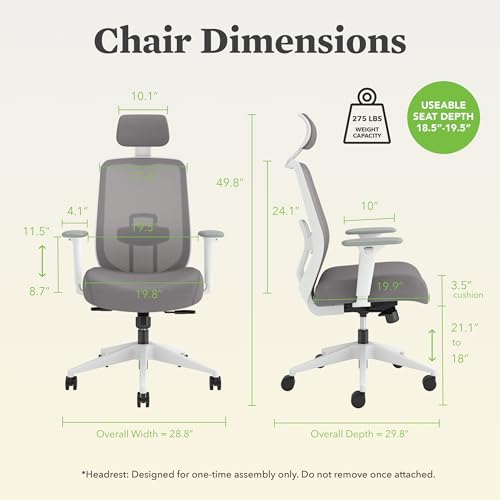 HON Altern Ergonomic Office Chair with Headrest, Arms, Foam Cushion Seat, Mid Back Home Office Desk Chair Comfy, Gaming Chair, Height Adjustable Arms, Synchro-Tilt, Seat-Slide, White Frame, Frost HON