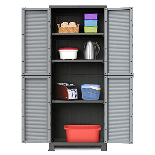 Ram Quality Products Prestige Utility Adjustable 3 Shelf Tool Organizing Storage Cabinet with Lockable Double Doors for Indoor and Outdoor Use, Gray - WoodArtSupply