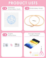 TINDTOP Embroidery Kit for Beginners Adult, Hummingbird Embroidery Kit for Beginners Include Embroidery Cloth Hoops Threads for Craft Lover Hand Stitch with Embroidery Skill Techniques