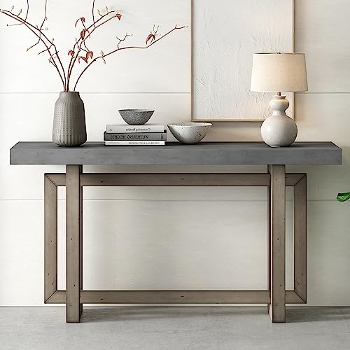 Modern Minimalist Console Table 59-Inch Long Wood Accent Entry Sofa Table for Living Room Entryway Hallway (Gray) Amposei