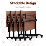 6Packs Folding Conference Table with Silent Wheels,Mobile Flip Top Meeting Room Table for Office Training and Classroom,Foldable Modular Rolling Desk for Home Office,Walnut Space-Saving Rectangular JFazzruit